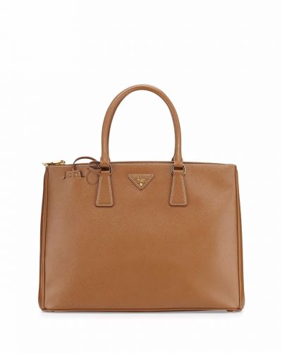 High Quality Prada Galleria Camel Leather Tote Bags Replica Gold Hardware Exquisite Trimming Women's Selling